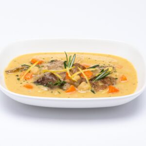 Minestra di ceci agli agrumi con funghi